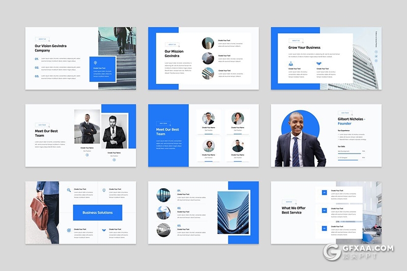 30页蓝色极简风格国外商务风格PPT模板 - 顶尖PPT