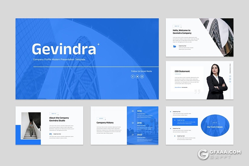 30页蓝色极简风格国外商务风格PPT模板 - 顶尖PPT