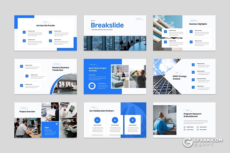 30页蓝色极简风格国外商务风格PPT模板 - 顶尖PPT