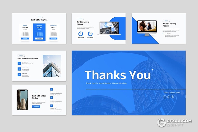 30页蓝色极简风格国外商务风格PPT模板 - 顶尖PPT