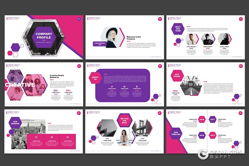 30页创意六边形版式设计国外多用途PPT模板 - 顶尖PPT