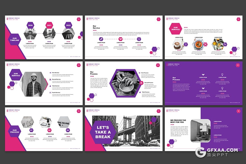 30页创意六边形版式设计国外多用途PPT模板 - 顶尖PPT