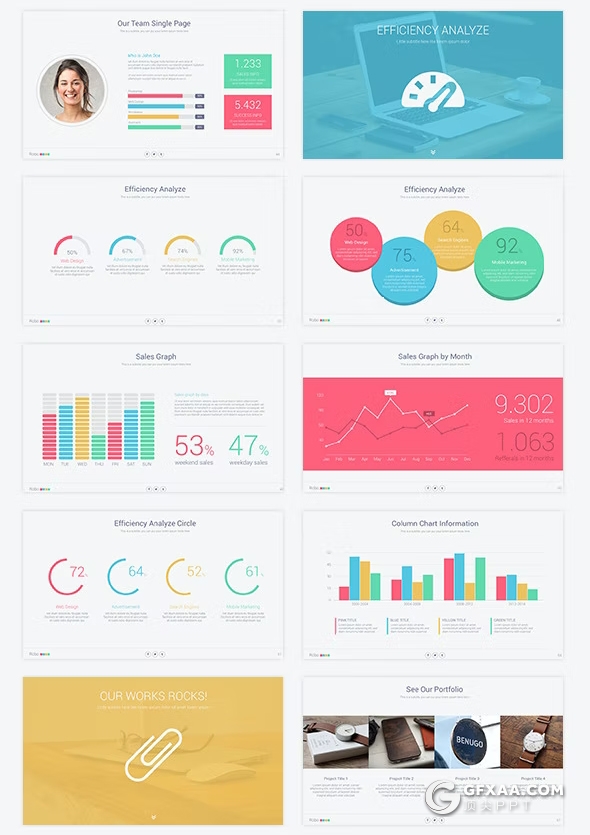 100页彩色数据图形工作汇报总结报告通用国外keynoteT模板 - 顶尖PPT