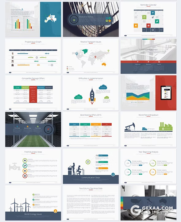 100页国外彩色商务通用PPT模板4种尺寸16种主题配色 - 顶尖PPT