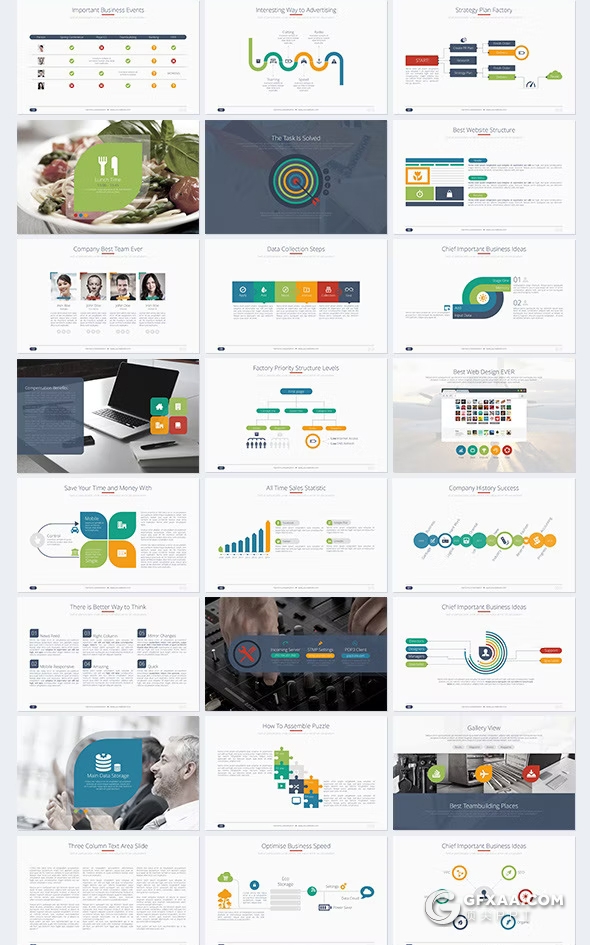 100页国外彩色商务通用PPT模板4种尺寸16种主题配色 - 顶尖PPT