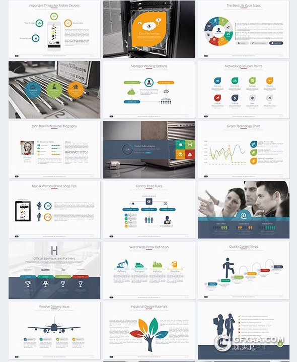 100页国外彩色商务通用PPT模板4种尺寸16种主题配色 - 顶尖PPT