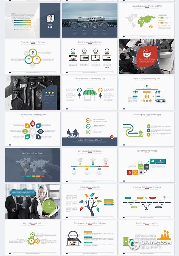 100页国外彩色商务通用PPT模板4种尺寸16种主题配色 - 顶尖PPT