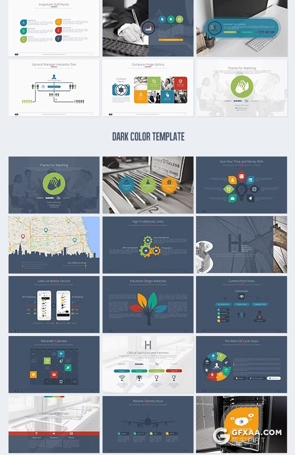 100页国外彩色商务通用PPT模板4种尺寸16种主题配色 - 顶尖PPT