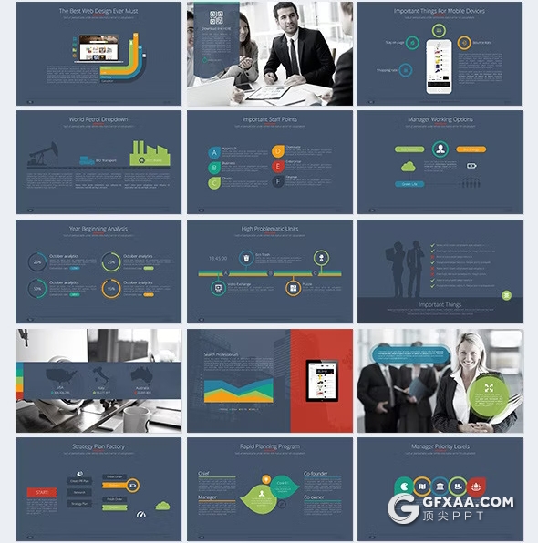 100页国外彩色商务通用PPT模板4种尺寸16种主题配色 - 顶尖PPT