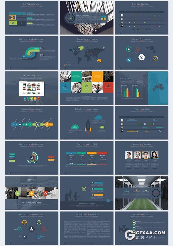 100页国外彩色商务通用PPT模板4种尺寸16种主题配色 - 顶尖PPT