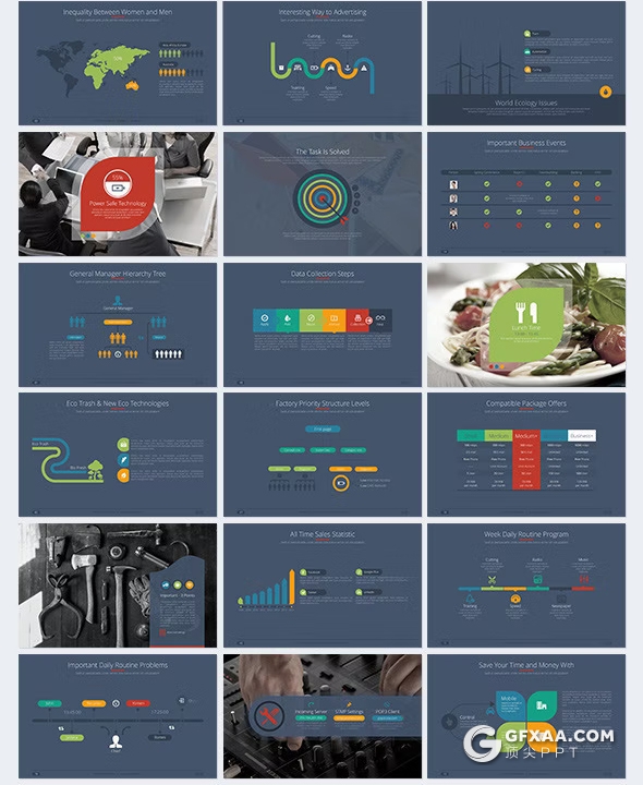 100页国外彩色商务通用PPT模板4种尺寸16种主题配色 - 顶尖PPT