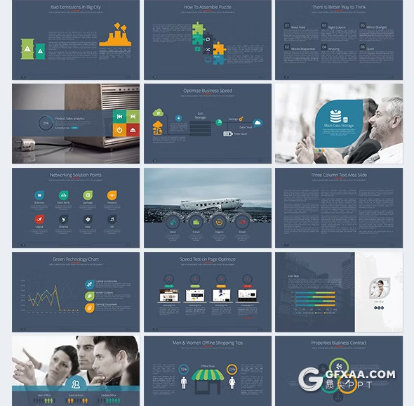 100页国外彩色商务通用PPT模板4种尺寸16种主题配色 - 顶尖PPT