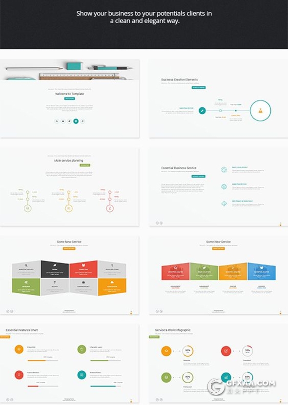 68页彩色简约精致商务企业工作汇报通用PPT模板 - 顶尖PPT