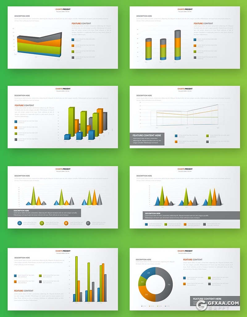 40页图形柱形图条形图饼形图PPT智能数据模板 - 顶尖PPT