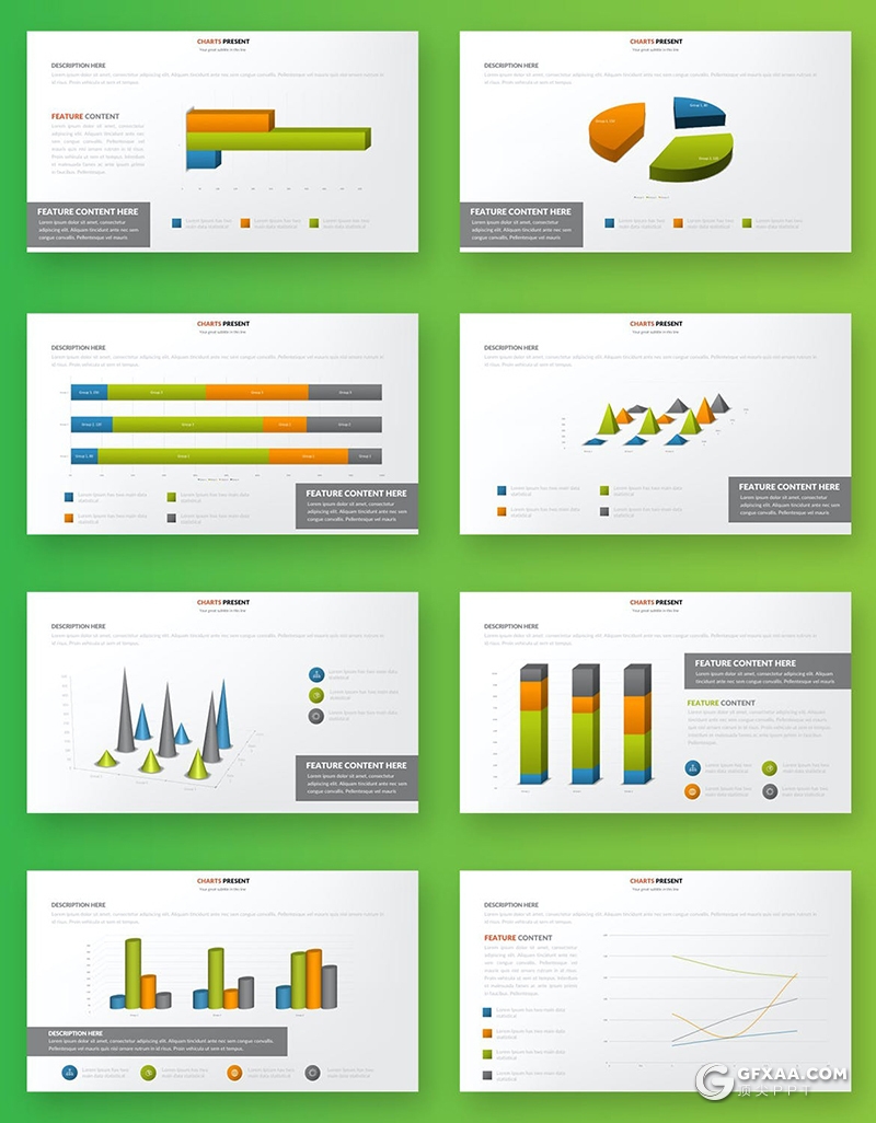 40页图形柱形图条形图饼形图PPT智能数据模板 - 顶尖PPT