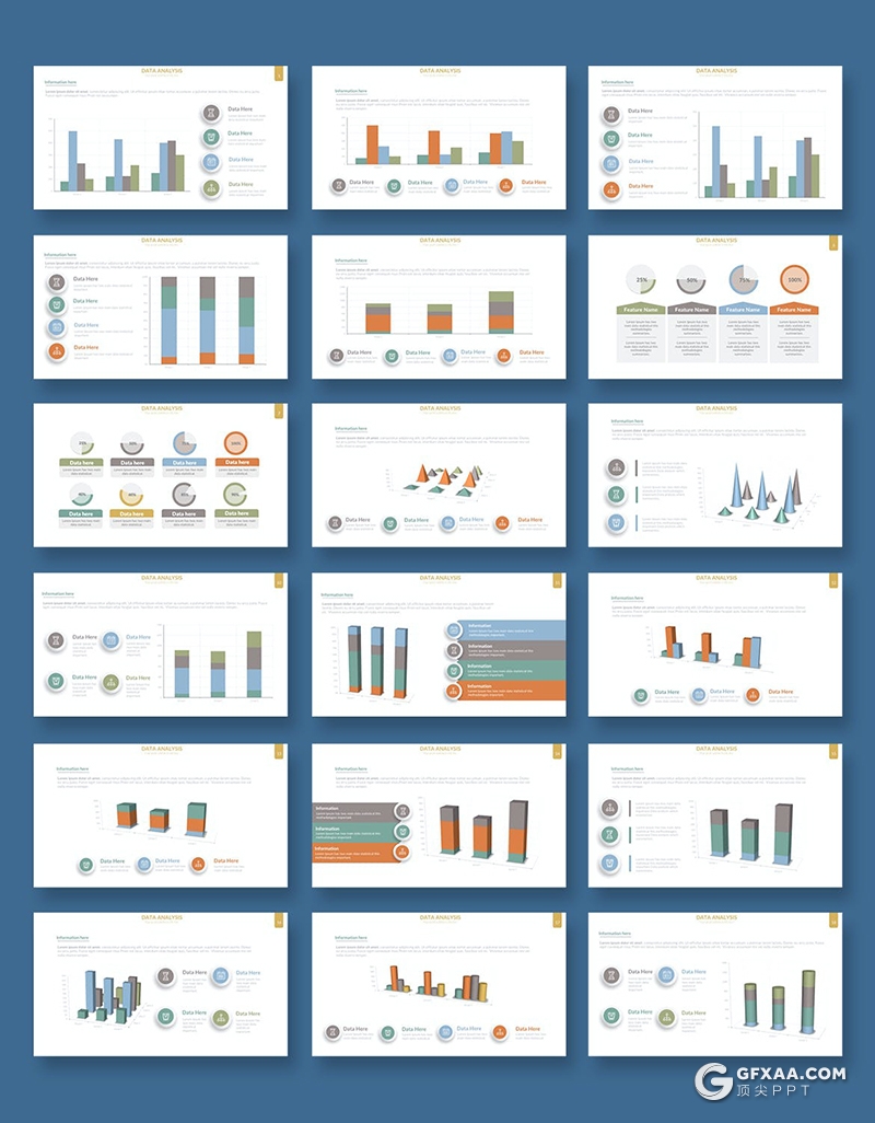 61页3种配色PPT智能数据图形柱形图模板 - 顶尖PPT