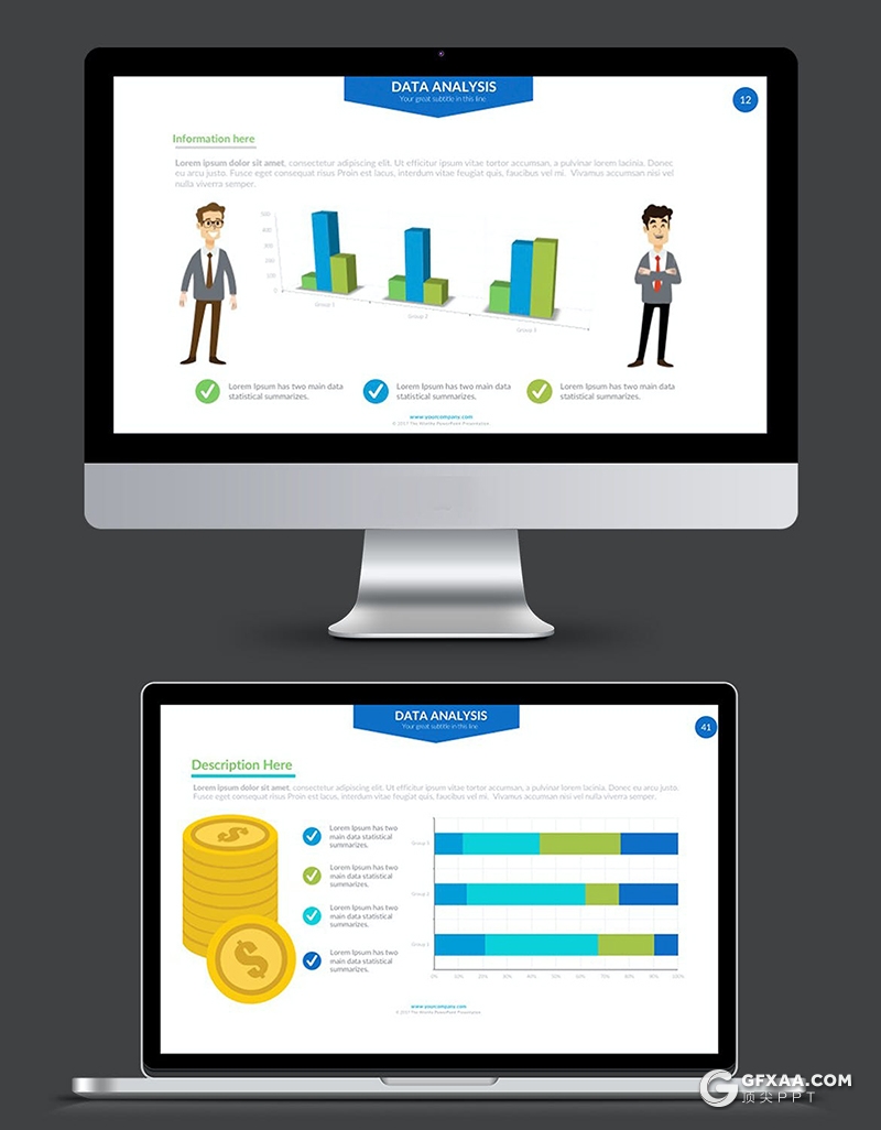 88页蓝绿色柱形图条形图折线图饼形图PPT智能数据图形模板 - 顶尖PPT