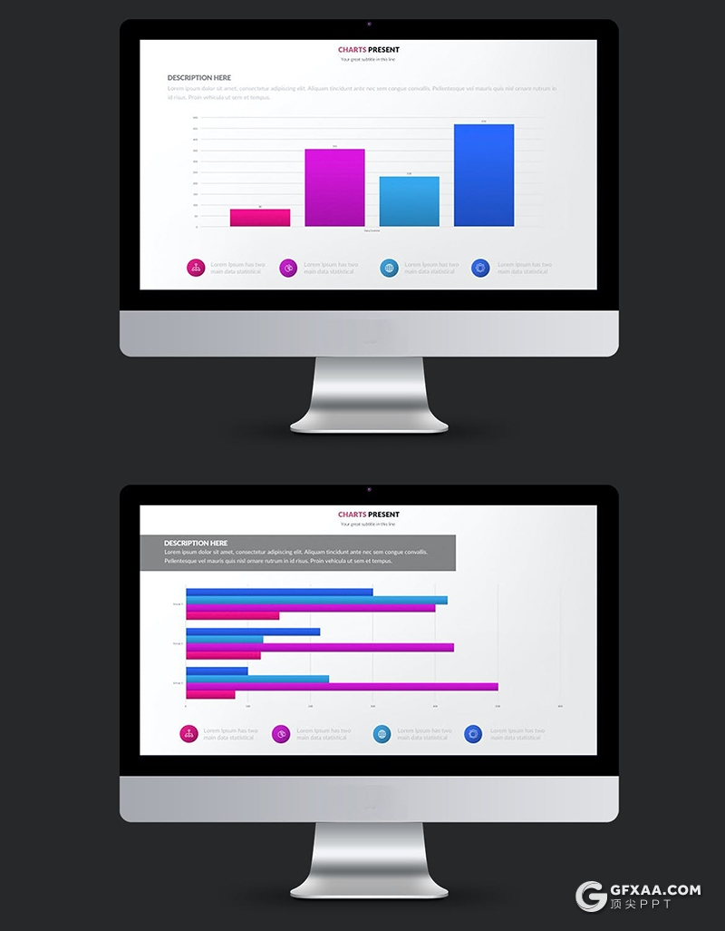 37页蓝紫色柱形图饼形图PPT智能数据图形模板 - 顶尖PPT