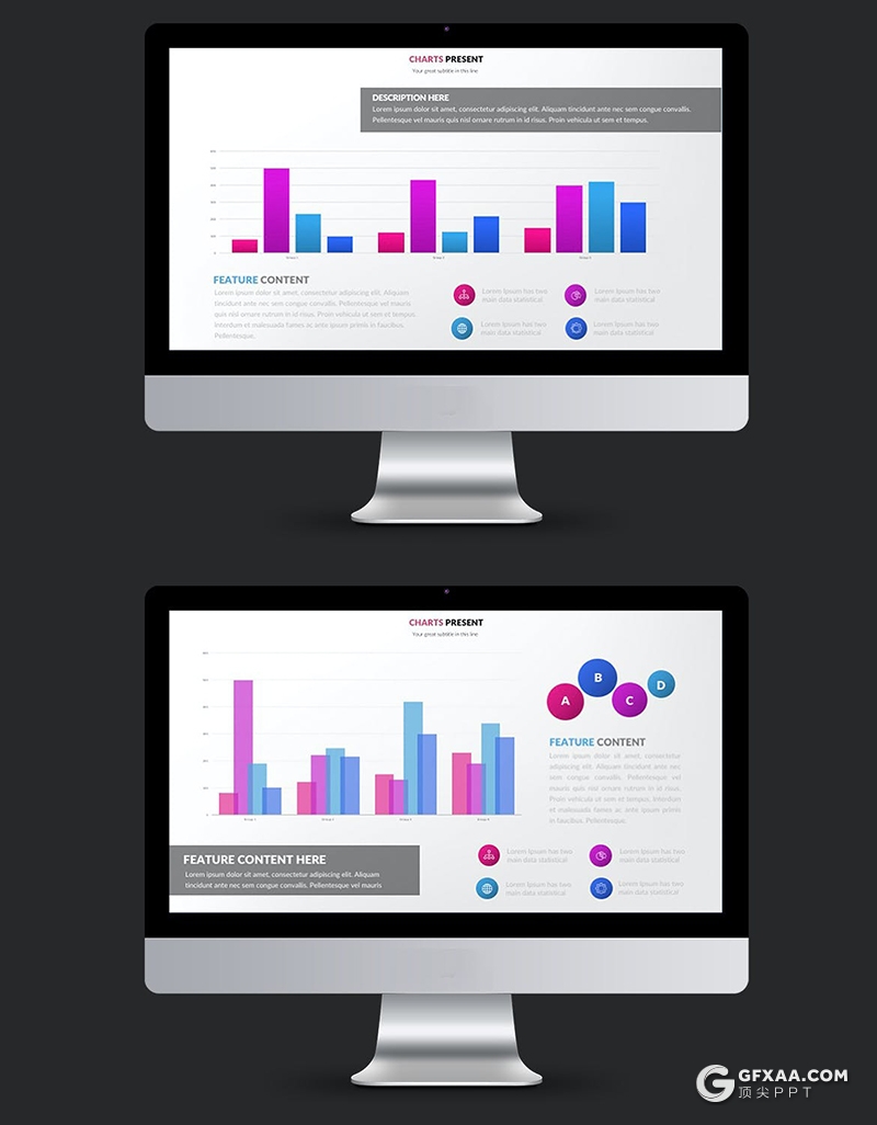 37页蓝紫色柱形图饼形图PPT智能数据图形模板 - 顶尖PPT