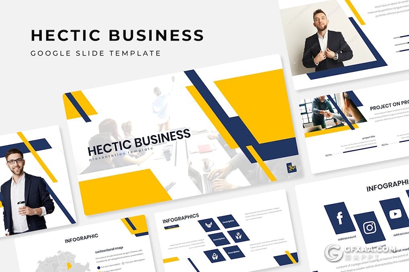 30矩形图形组合版式商业会议项目合作国外商务Google slides模板 - 顶尖PPT