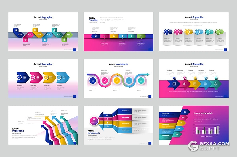 36页酷炫渐变箭头指向国外PPT图形模板 - 顶尖PPT