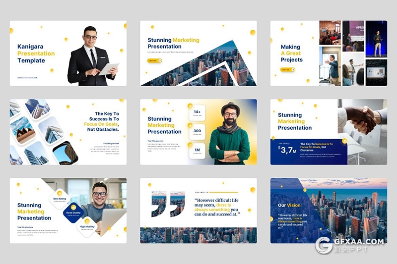 40页橙色小圆点设计企业营销推广数据分析统计国外PPT模板 - 顶尖PPT