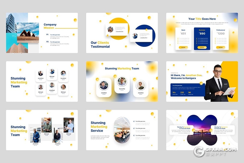 40页橙色小圆点设计企业营销推广数据分析统计国外PPT模板 - 顶尖PPT