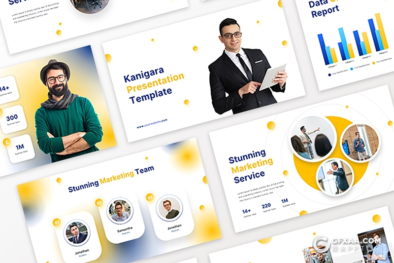 40页橙色小圆点设计企业营销推广数据分析统计国外PPT模板 - 顶尖PPT