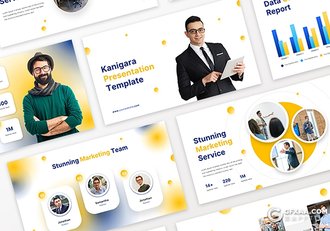 40页橙色小圆点设计企业营销推广数据分析统计国外PPT模板 - 顶尖PPT