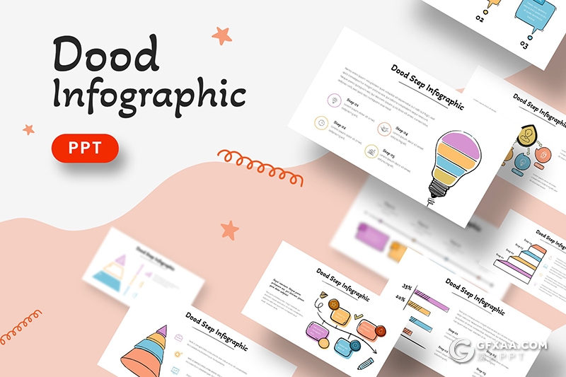 30页国外彩色手绘涂鸦风格PPT数据图形图表模板 - 顶尖PPT