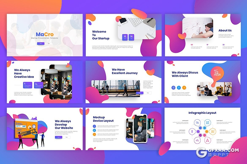 30页波浪抽象图形渐变色商务通用PPT模板 - 顶尖PPT