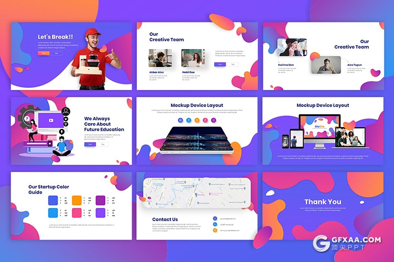 30页波浪抽象图形渐变色商务通用PPT模板 - 顶尖PPT