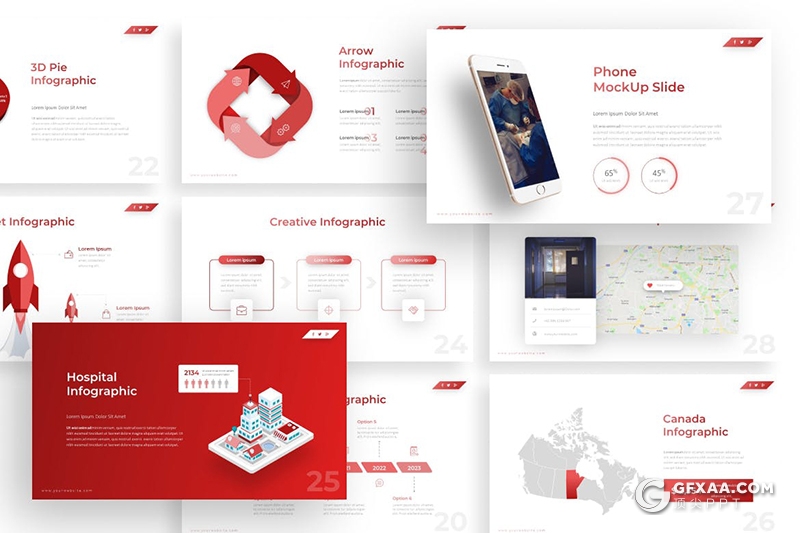 红色医疗医学研究国外高品质PPT模板 - 顶尖PPT