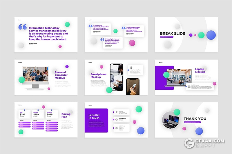 30页创意彩色圆圈商务风格工作计划总结国外PPT模板 - 顶尖PPT