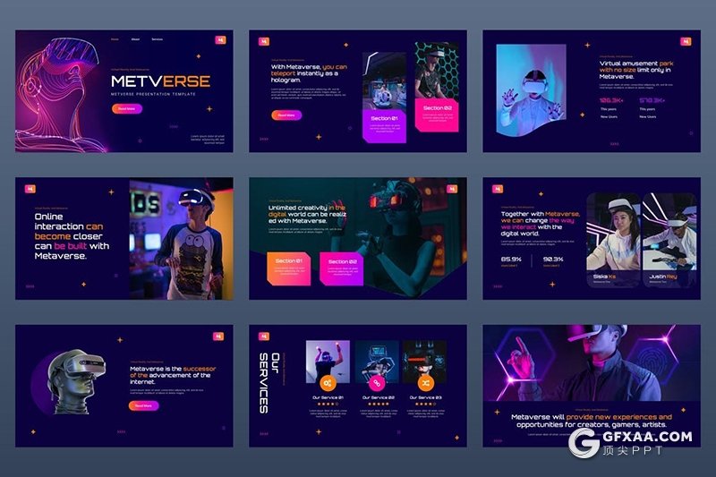 40页彩色渐变虚拟现实VR科技主题PPT模板 - 顶尖PPT