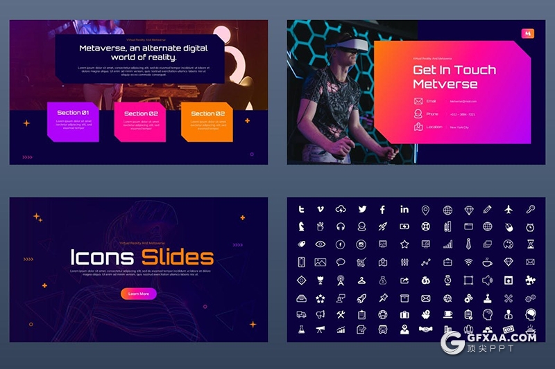 40页彩色渐变虚拟现实VR科技主题PPT模板 - 顶尖PPT