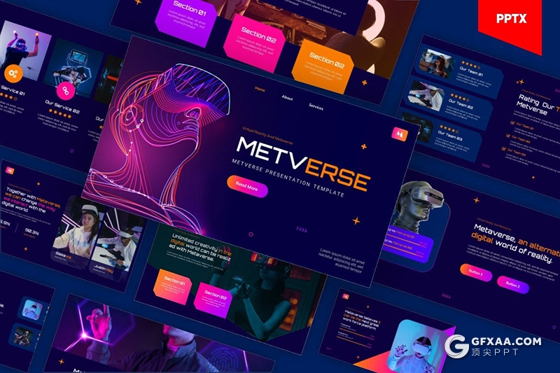 40页彩色渐变虚拟现实VR科技主题PPT模板 - 顶尖PPT