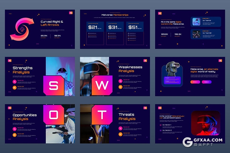 40页彩色渐变虚拟现实VR科技主题PPT模板 - 顶尖PPT