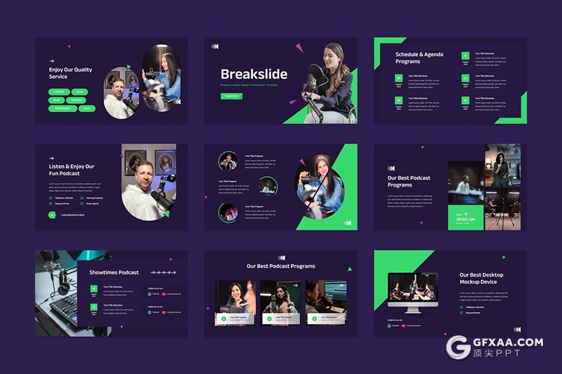 30页播客和广播电台的宣传介绍PPT模板 - 顶尖PPT