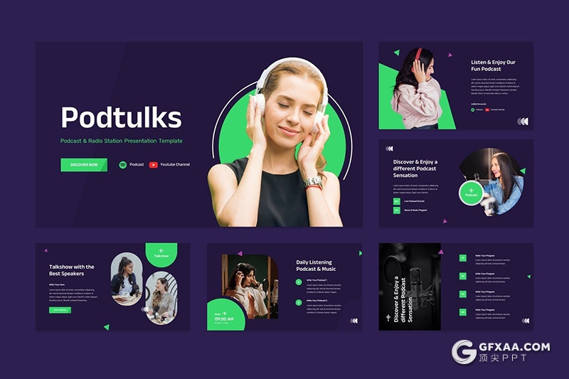 30页播客和广播电台的宣传介绍PPT模板 - 顶尖PPT