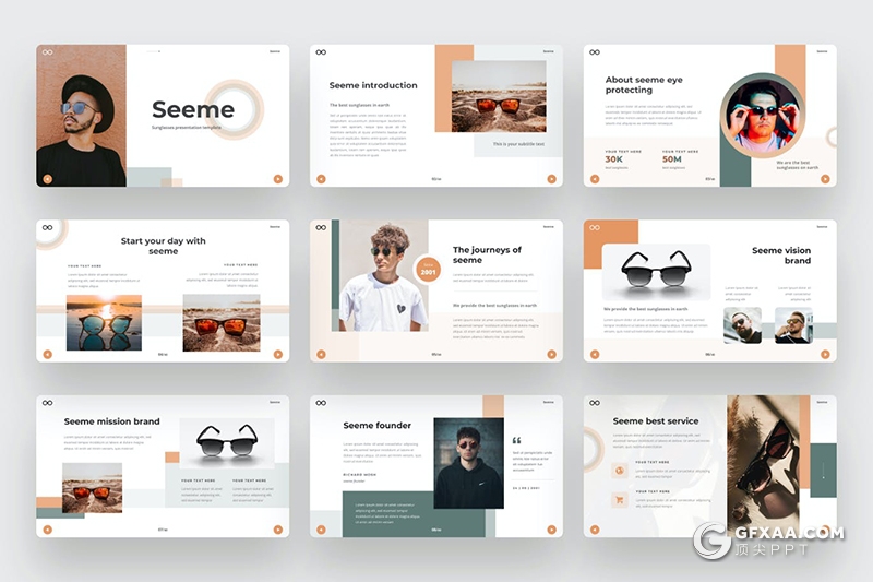 44页国外极简创意设计眼睛产品展示介绍PPT模板 - 顶尖PPT