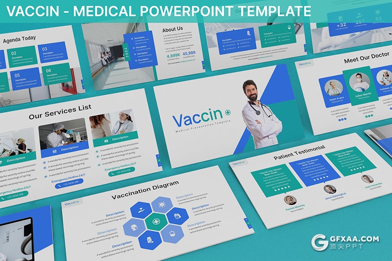 30页国外设计风格疫苗接种医学研究医疗科研PPT模板 - 顶尖PPT