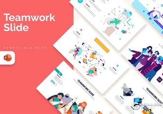 创意卡通业务团队合作插画PPT模版 - 顶尖PPT