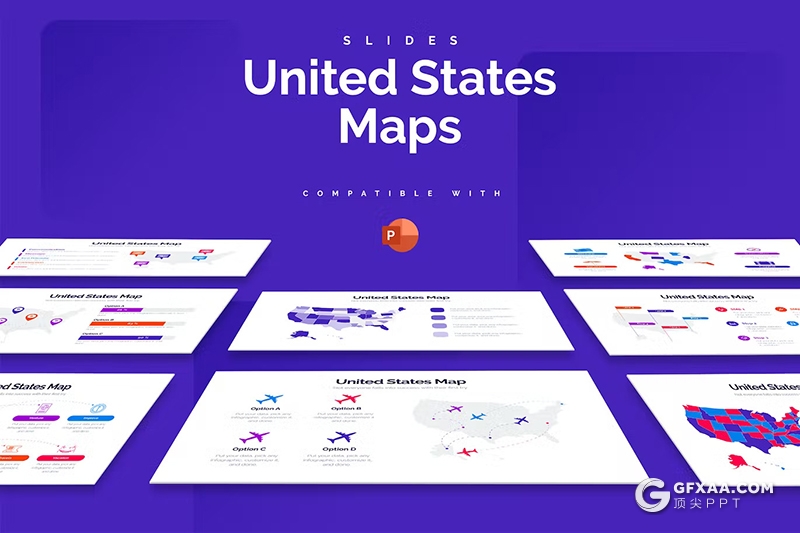 美国国家地图各大板块介绍展示PPT模版 - 顶尖PPT