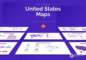 美国国家地图各大板块介绍展示PPT模版 - 顶尖PPT