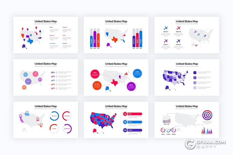 美国国家地图各大板块介绍展示PPT模版 - 顶尖PPT