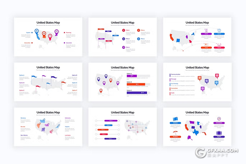美国国家地图各大板块介绍展示PPT模版 - 顶尖PPT