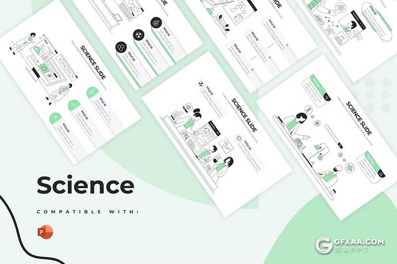 创意线性教育科学卡通插画PPT模版 - 顶尖PPT