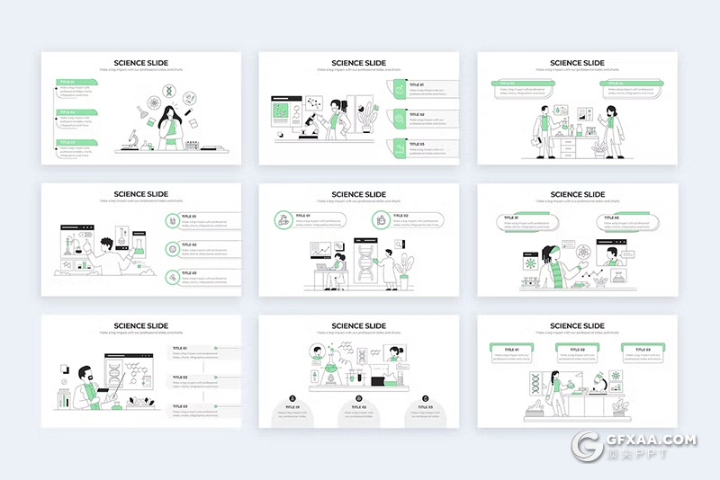 创意线性教育科学卡通插画PPT模版 - 顶尖PPT