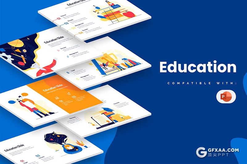 创意扁平化教育教学概念插画PPT模版 - 顶尖PPT